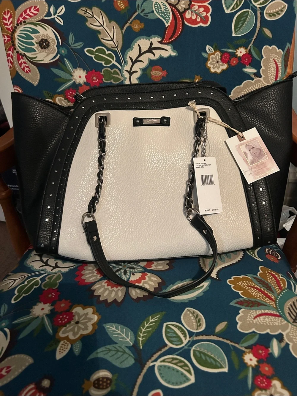 Jessica Simpson Black & White Chain-Handle Tote Bag - Stylish Women's Handbag
